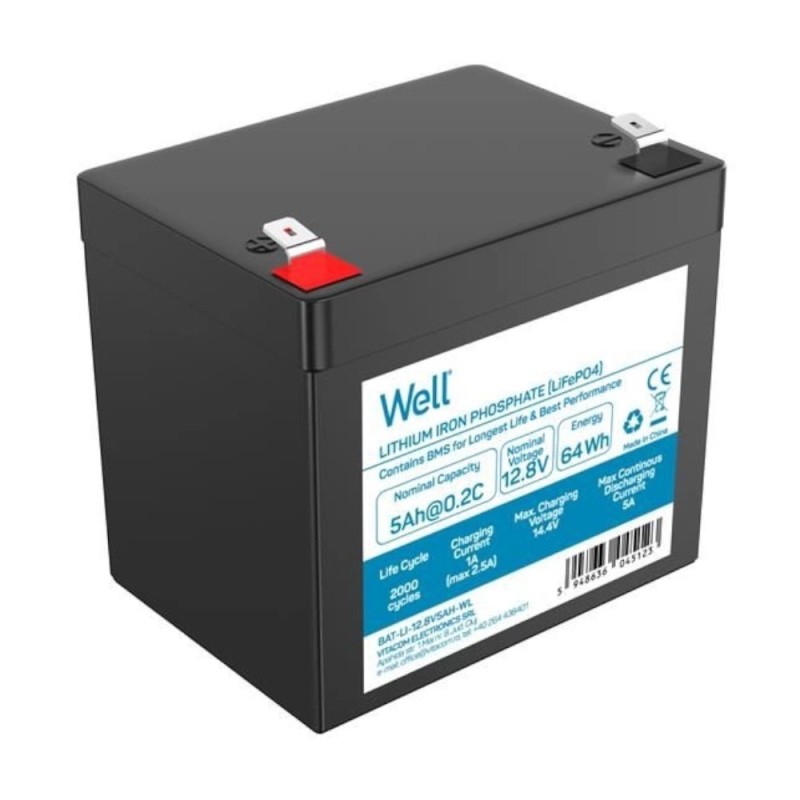 Set 2 x Acumulator Litiu LifePO4 Well 12.8V 5Ah, Terminal F2, 90 x 70 x 101 (107) mm, Well