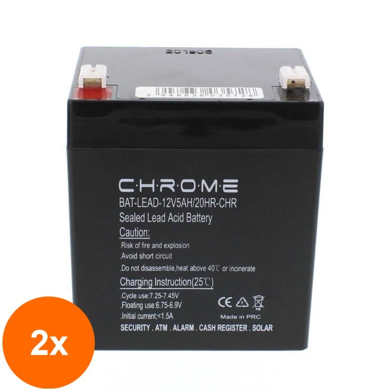 Set 2 x Acumulator Plumb Acid 12V / 5Ah, Terminal F1, Chrome