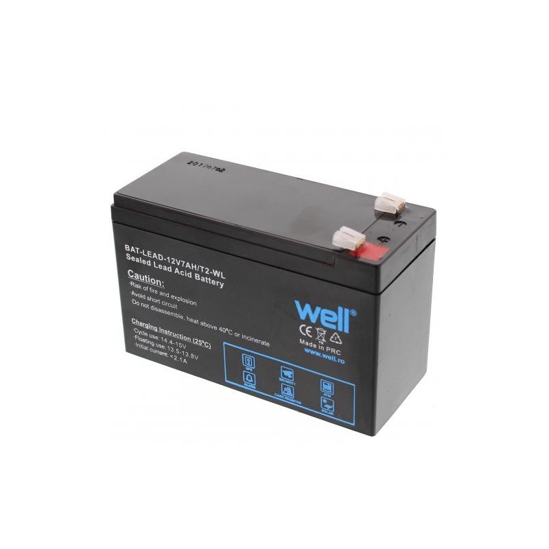 Set 2 x Acumulator Plumb Acid 12V / 7Ah, cu Borne Late, Terminal F2, Well