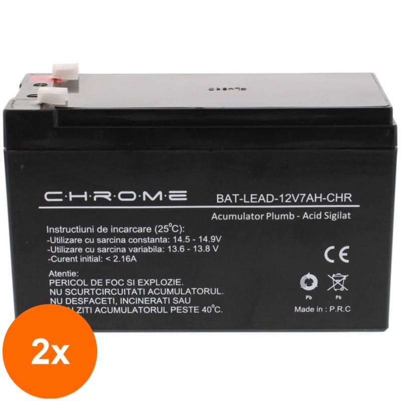 Set 2 x Acumulator Plumb Acid 12V / 7Ah, Terminal F1, Chrome