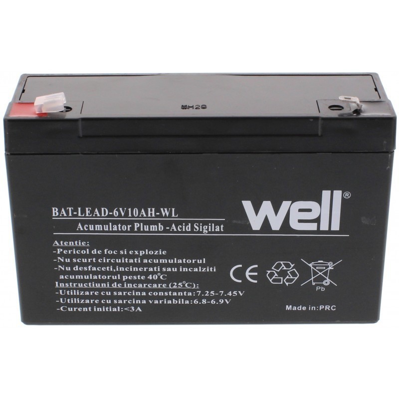 Set 2 x Acumulator Plumb Acid 6V / 10Ah, Terminal F1, Well