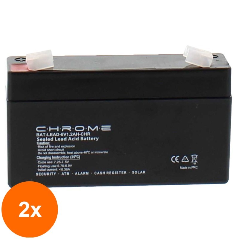 Set 2 x Acumulator Plumb Acid 6V / 1.2Ah, Terminal F1, Chrome