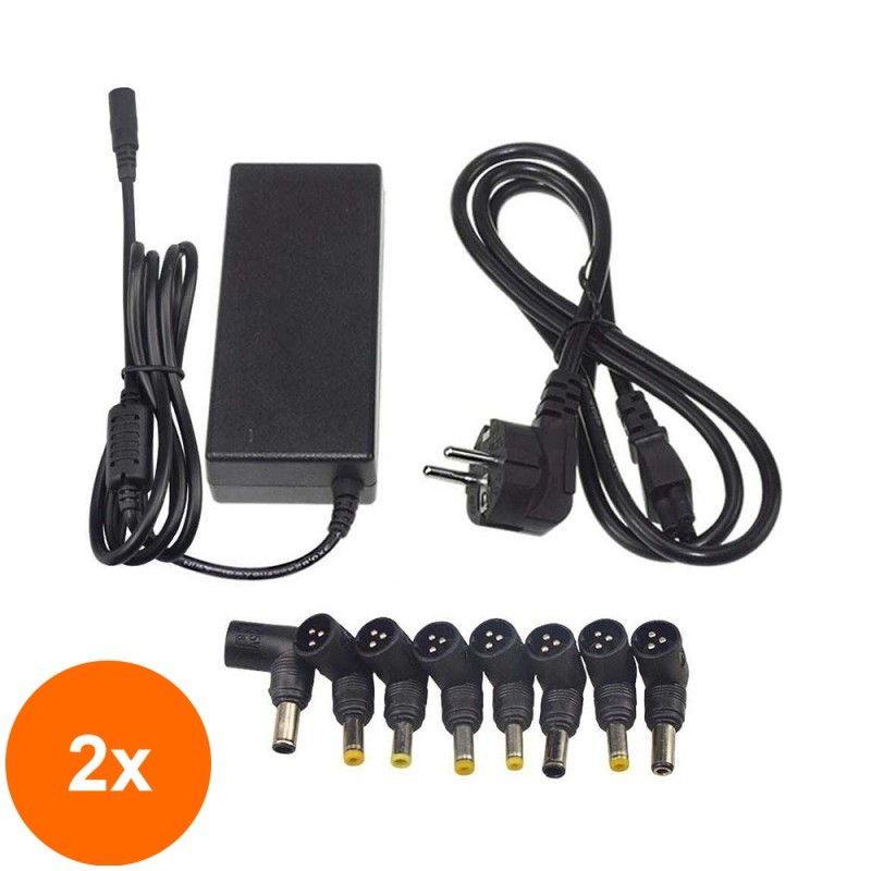 Set 2 x Alimentator Universal pentru Laptop, 90W, 8 Mufe, Well