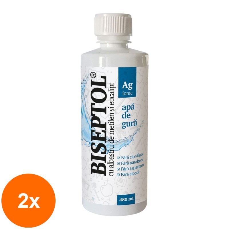 Set 2 x Apa de Gura, Biseptol cu Albastru de Metilen si Eucalipt, 480 ml