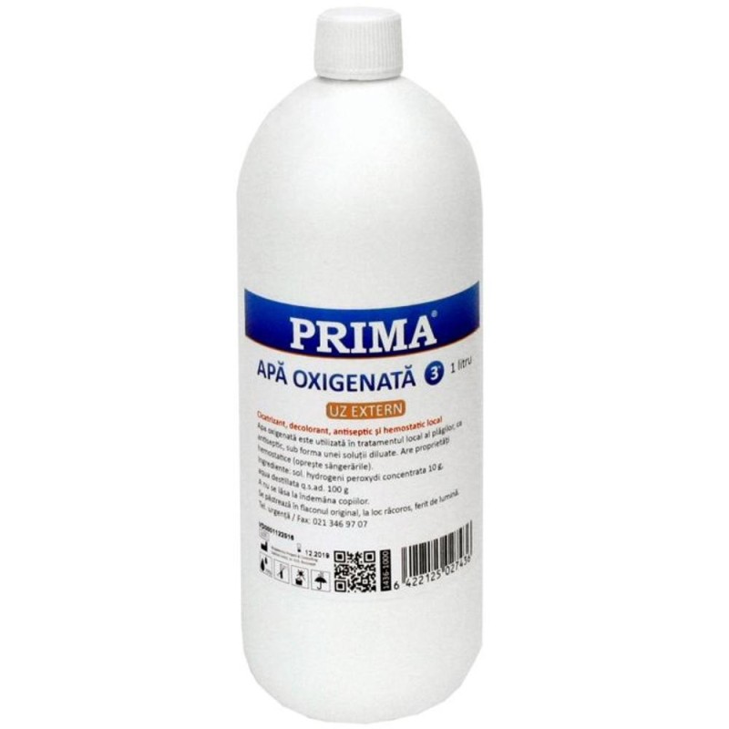 Set 2 x Apa Oxigenata 3%, Solutie Antiseptica si Dezinfectanta pentru Uz Extern, Prima, 1 l