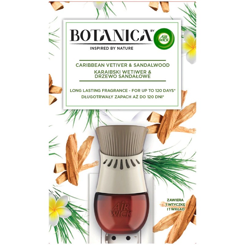 Set 2 x Aparat Electric cu Rezerva Botanica Air Wick, Vetiver din Caraibe si Lemn de Santal, 19 ml