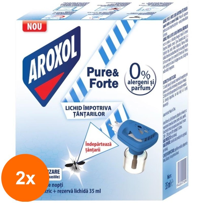 Set 2 x Aparat Electric Impotriva Tantarilor Aroxol, cu Rezerva Lichida, Pure & Forte