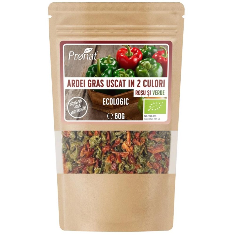 Set 2 x Ardei Gras Uscat, in 2 Culori, Rosu si Verde, Bio, 60 g