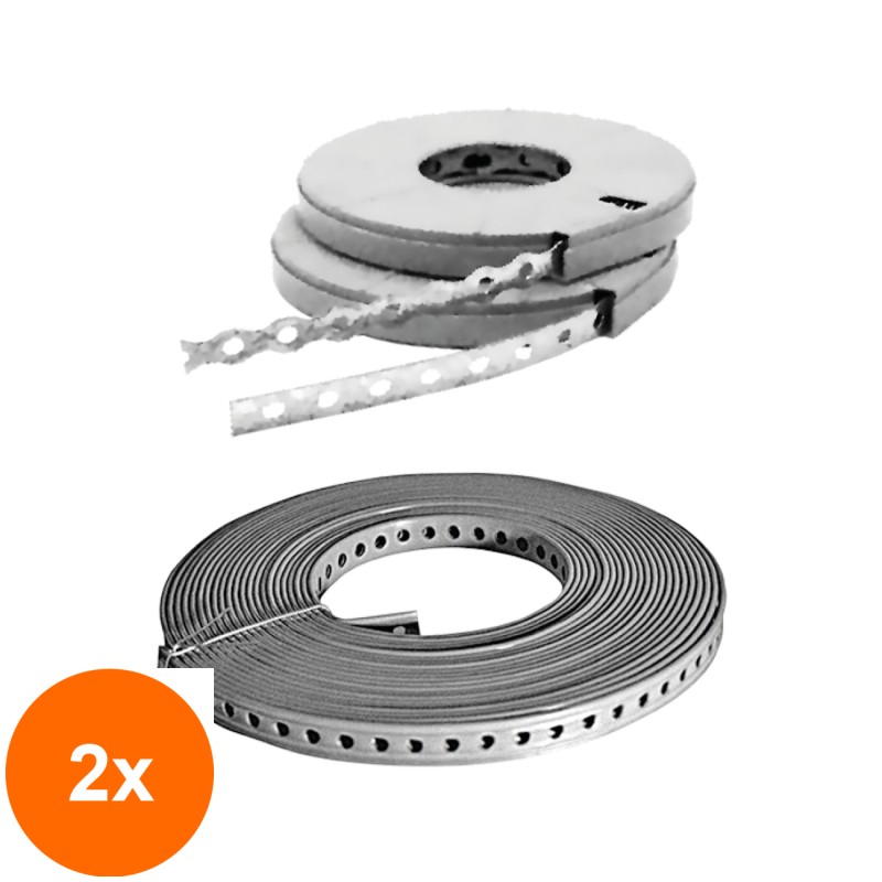 Set 2 x Banda Demontaj Otel Zincat Role 10m Caseta PVC-17x0.8 mm-lisa