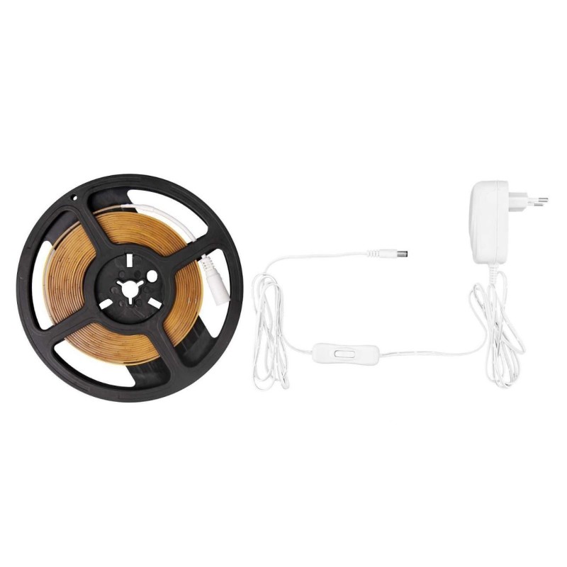 Set 2 x Banda LED COB cu Lumina Calda 3000 K Well, 12 V 360 Chipuri/m, 5 m, cu Driver 24 W