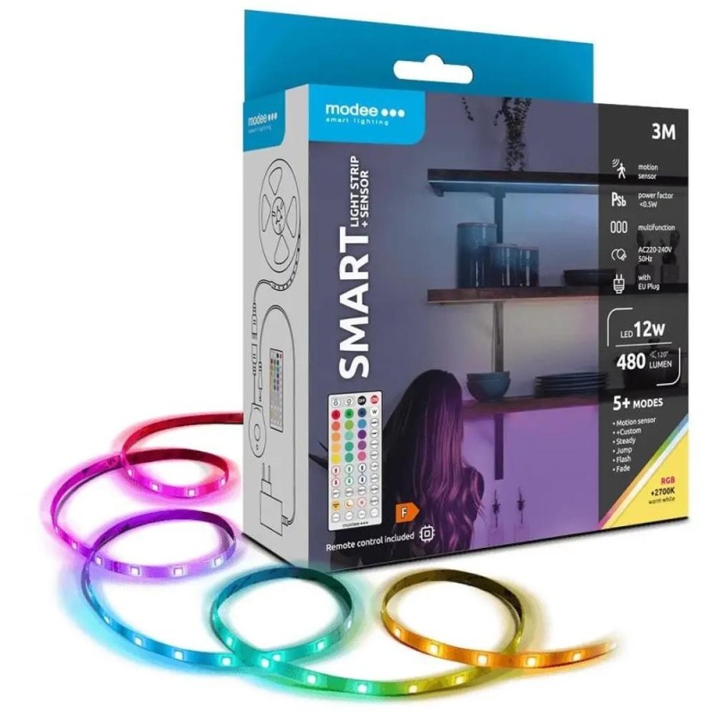 Set 2 x Banda LED Smart Modee, 12 W, Senzor de Miscare, Telecomanda, 2700 K, 480 lm, IP20, 3 m