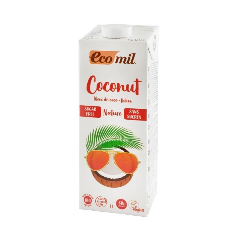 Set 2 x Bautura Vegetala BIO de Cocos, fara Zahar, 1 l, Ecomil