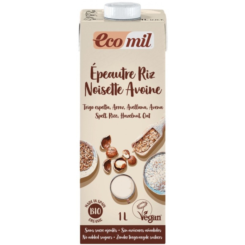 Set 2 x Bautura Vegetala BIO din Grau, Orez, Ovaz si Alune, 1 l, Ecomil