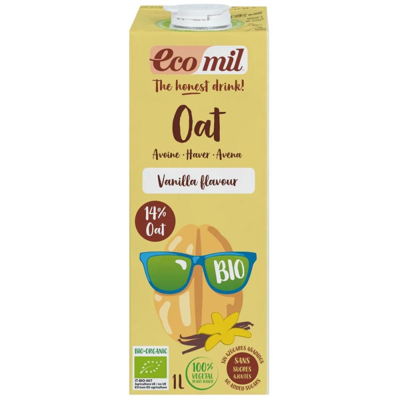 Set 2 x Bautura Vegetala de Ovaz cu Vanilie Bio, fara Zahar, Ecomil, 1 l