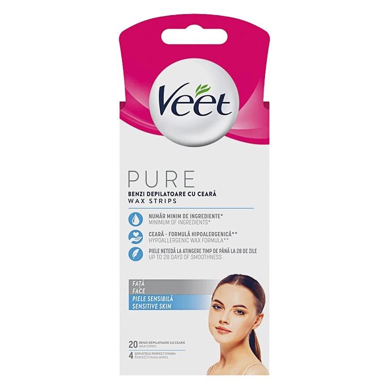 Set 2 x Benzi Depilatoare de Ceara Rece Veet Pure, pentru Fata, 20 Benzi