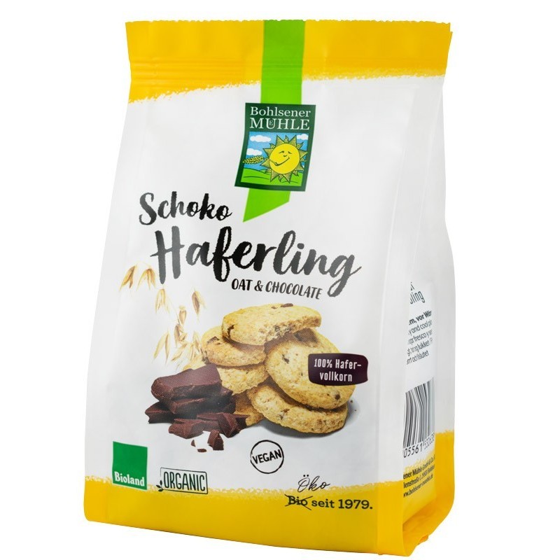 Set 2 x Biscuiti Bio Crocanti din Ovaz cu bucatele de Ciocolata, Haferling, 125g Bohlsener Muhle