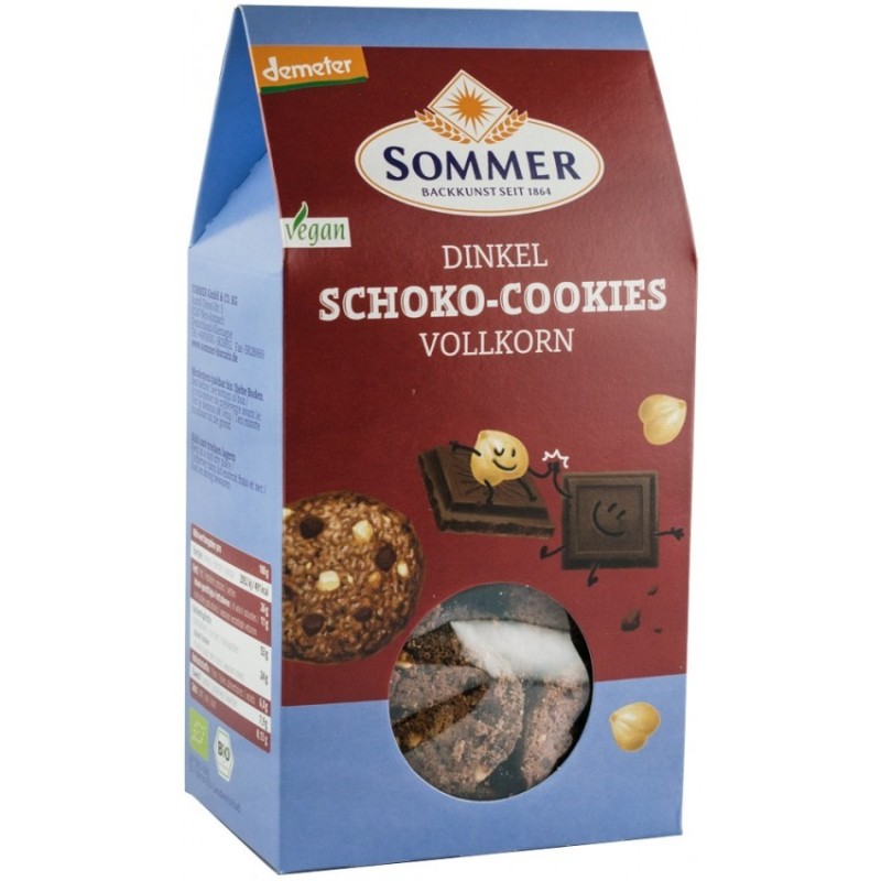Set 2 x Biscuiti BIO din Faina de Grau Spelta cu Ciocolata Amaruie si Alune, 150 g, Sommer