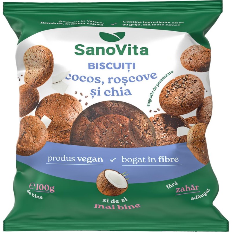 Set 2 x Biscuiti cu Cocos, Roscove si Chia, 100 g, fara Zahar Adaugat