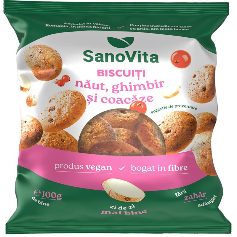 Set 2 x Biscuiti cu Naut, Ghimbir si Coacaze fara Zahar Adaugat, 100 g, Sanovita