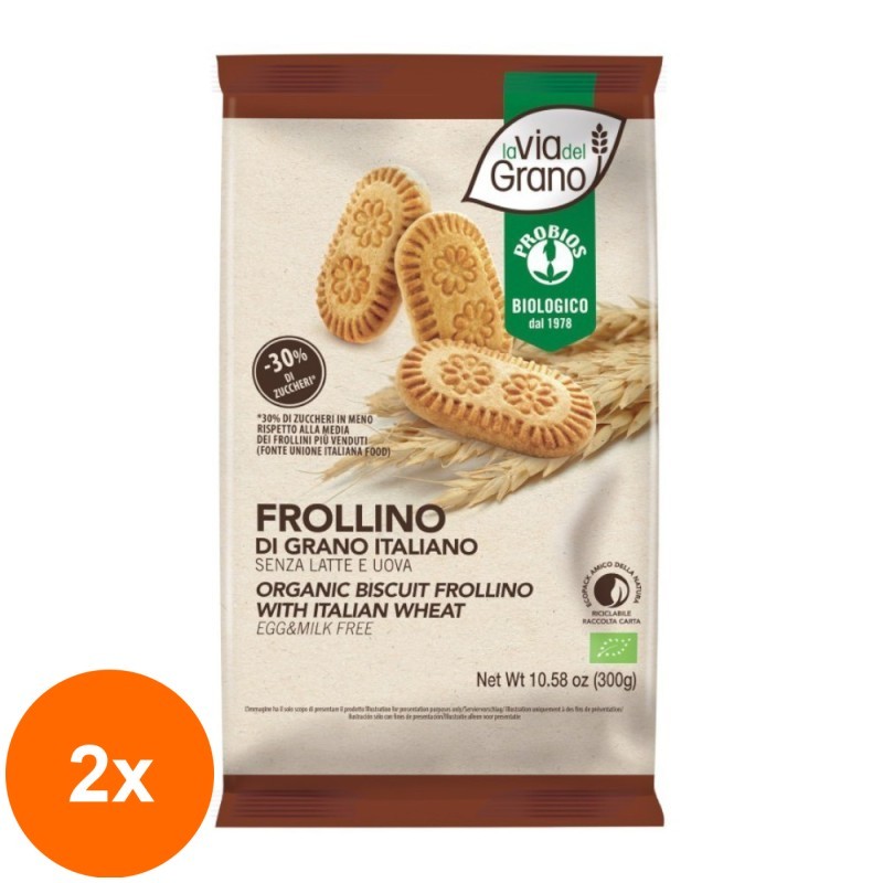 Set 2 x Biscuiti din Faina de Grau Frollino Eco, Probios, 300 g