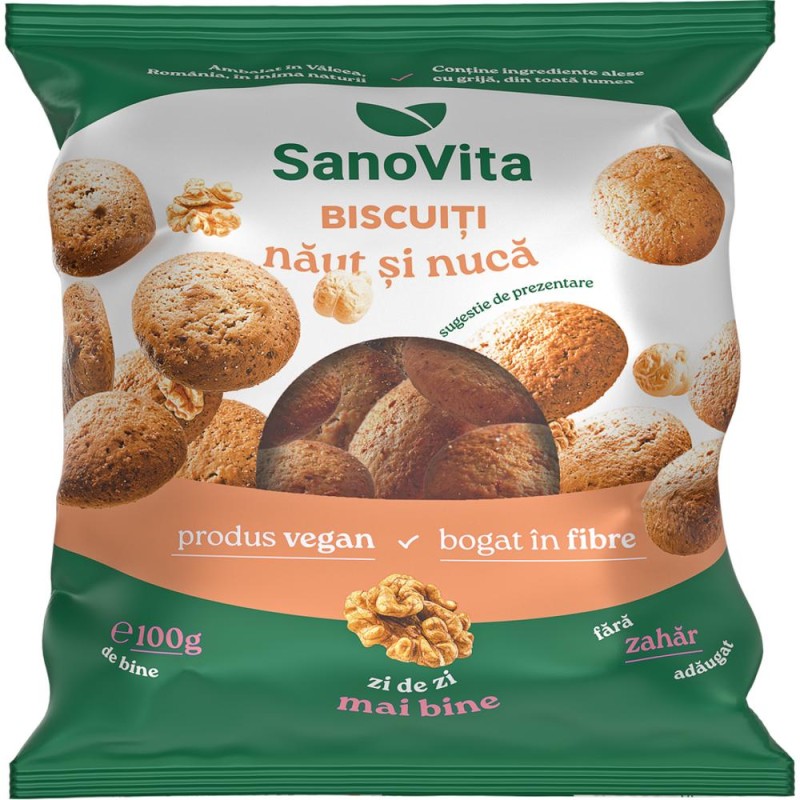 Set 2 x Biscuiti fara Zahar Adaugat, cu Naut si Nuca, 100 g, Sanovita