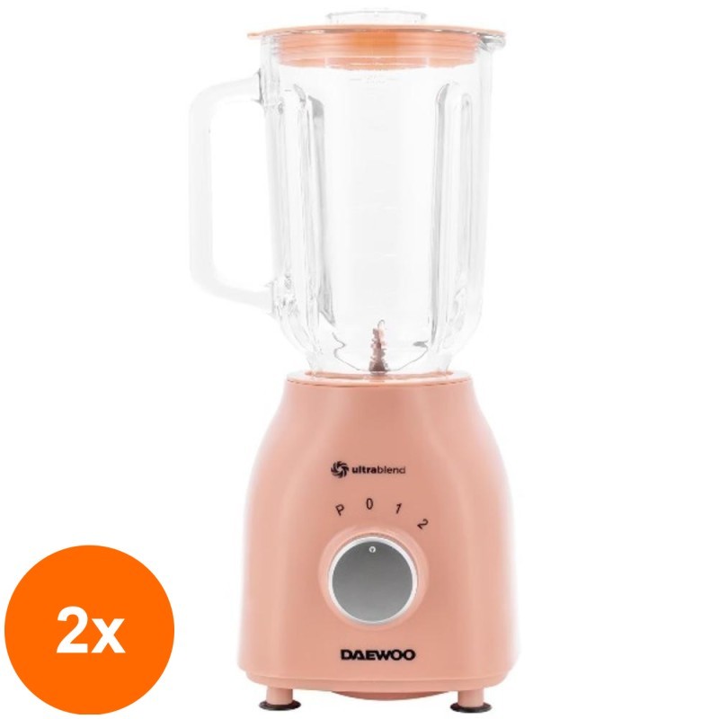 Set 2 x Blender Daewoo, 500 W, Bol Gradat de Sticla, Bol 1,5 litri, Functie PULSE, 2 Trepte de Viteza, 6 Lame, Zdrobire Gheata