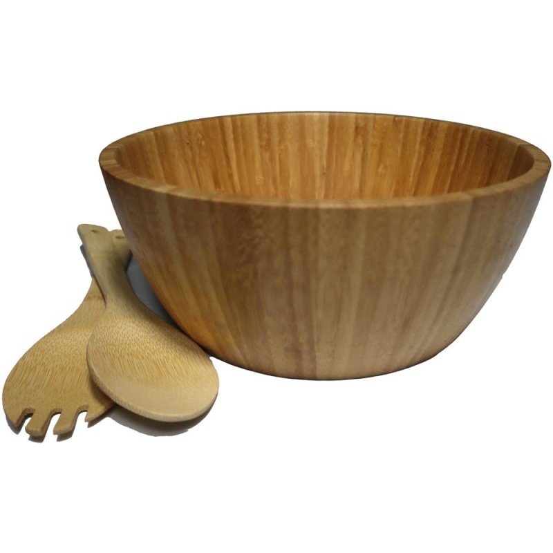 Set 2 x Bol pentru Salata si 2 Ustensile, din Bambus, 25 x 25 x 10 cm, Grunberg