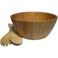 Set 2 x Bol pentru Salata si 2 Ustensile, din Bambus, 25 x 25 x 10 cm, Grunberg