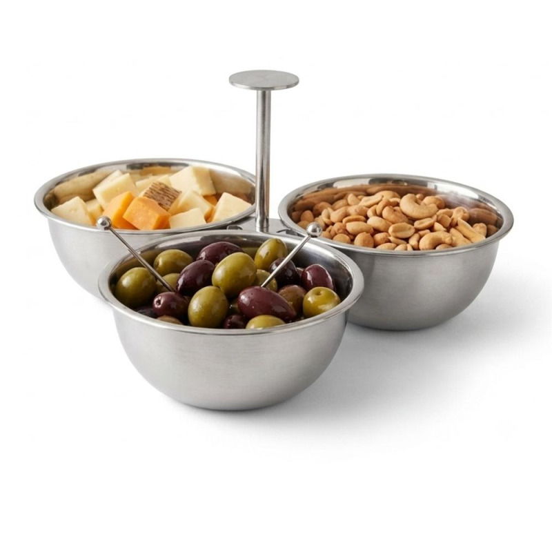 Set 2 x Bol Triplu pentru Servire, Inox, Grunberg, 22 x 22 x 11.50 cm, Diametru 10 cm