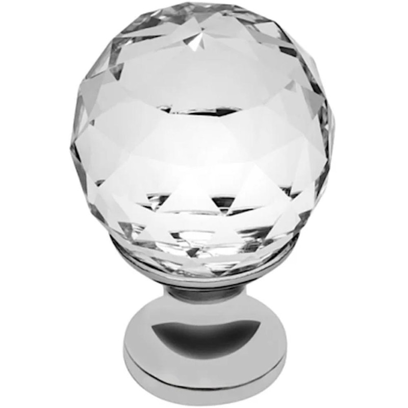 Set 2 x Buton Cristal Model Fi25 Diamantat, Finisaj Crom/Transparent