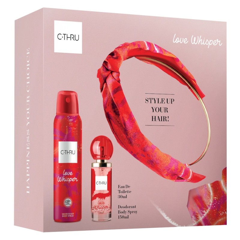 Set 2 x C-Thru Love Whisper pentru Femei: Apa de Toaleta, 30 ml, Deodorant Spray pentru Corp, 150 ml si Bentita Cadou