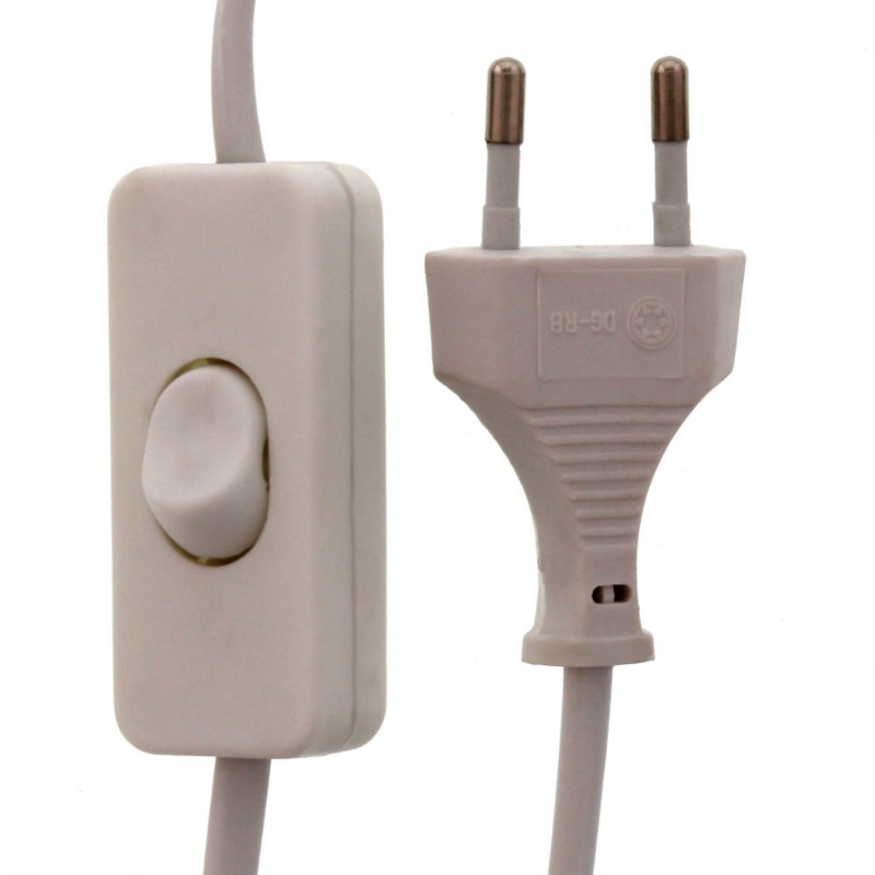Set 2 x Cablu Alimentare cu Intrerupator pe Fir, 2 x 0.75mmp, 2m, Alb