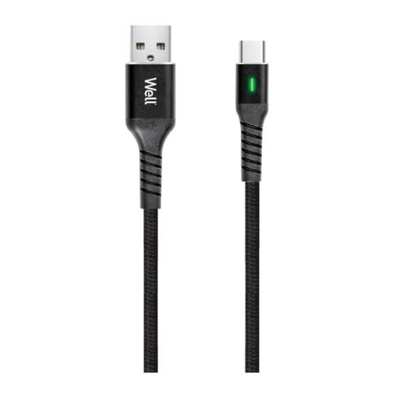 Set 2 x Cablu de Date si Incarcare USB 2.0 A Tata USB-C, 1 m, Indicator Incarcare, Well, Negru