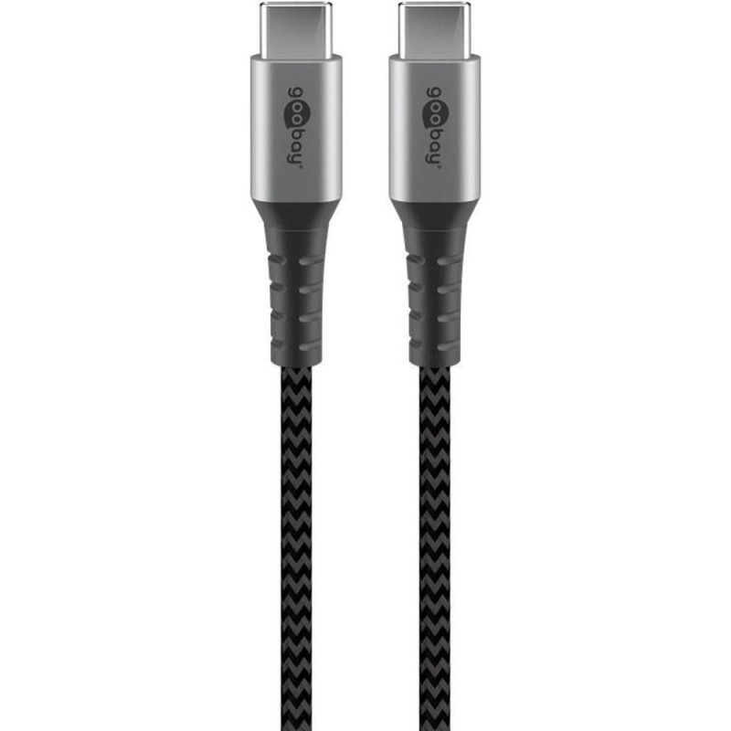 Set 2 x Cablu de Date USB-C tata - USB-C tata, Gri/Argintiu, Textil, Flexibil, 2 m, Goobay