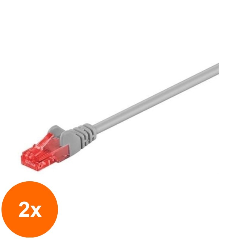 Set 2 x Cablu de Retea U/UTP, Cat6, Patch Cord, 7.5 m, Goobay, Gri