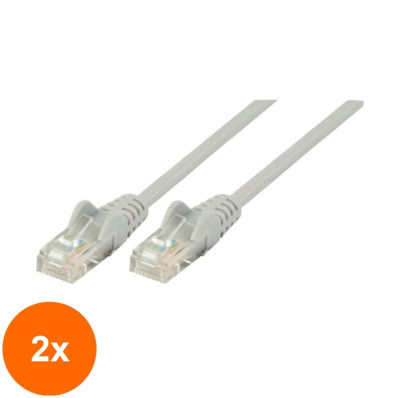 Set 2 x Cablu UTP Cat5e Mufat, 5.0 m, Patch Cord, Gri, Valueline