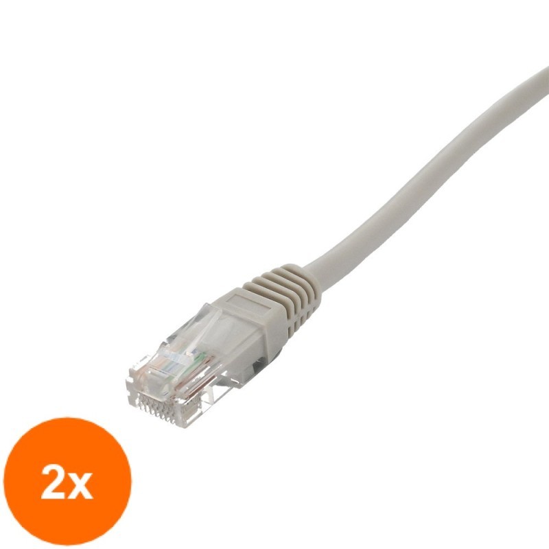 Set 2 x Cablu UTP Well, cat 5e, Patch Cord, 15m, Gri