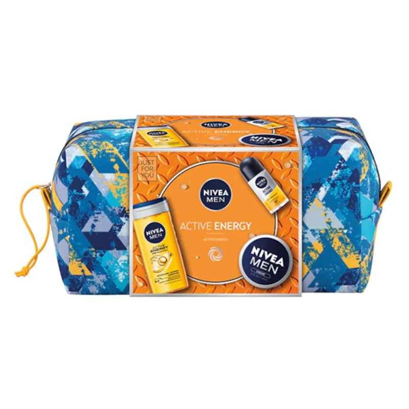 Set 2 x Cadou Nivea Men Active Energy Crema pentru Fata 100 ml, Gel de Dus 250 ml, Deodorant Roll-on 50 ml si Geanta