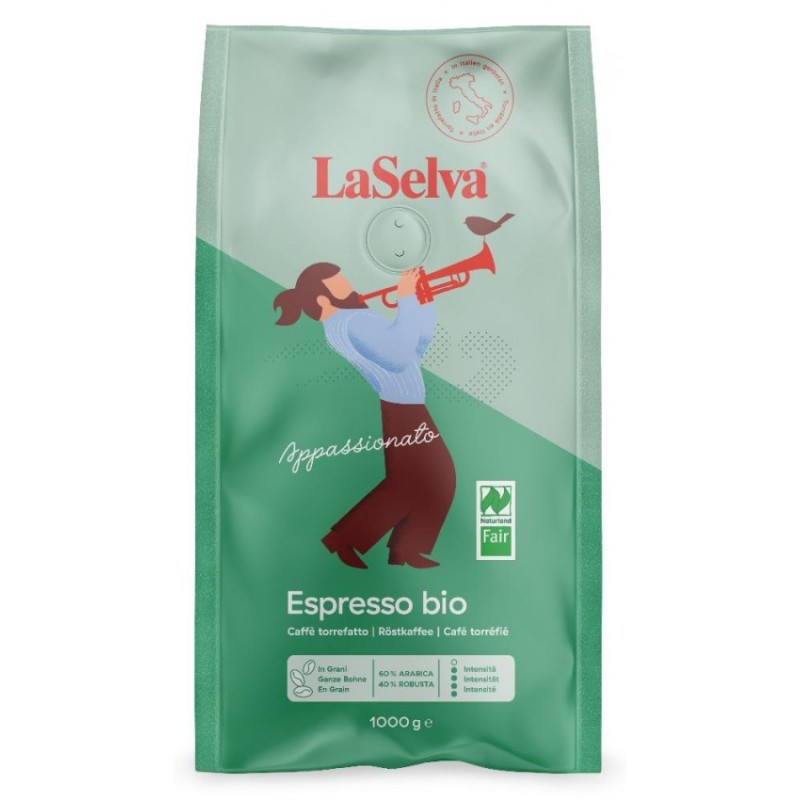 Set 2 x Cafea Espresso Appassionato Boabe Bio si Fairtrade, 60% Arabica 40% Robusta, 1000 g, La Selva