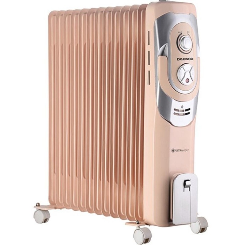 Set 2 x Calorifer Electric cu Ulei, 2500 W, 13 Elementi, 5 Canale Ulei, 3 Nivele Putere, Termostat Reglabil, Crem, Daewoo