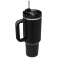 Set 2 x Cana Termica din Inox cu Paie, Perete Dublu, 1183 ml, Negru, Newalor