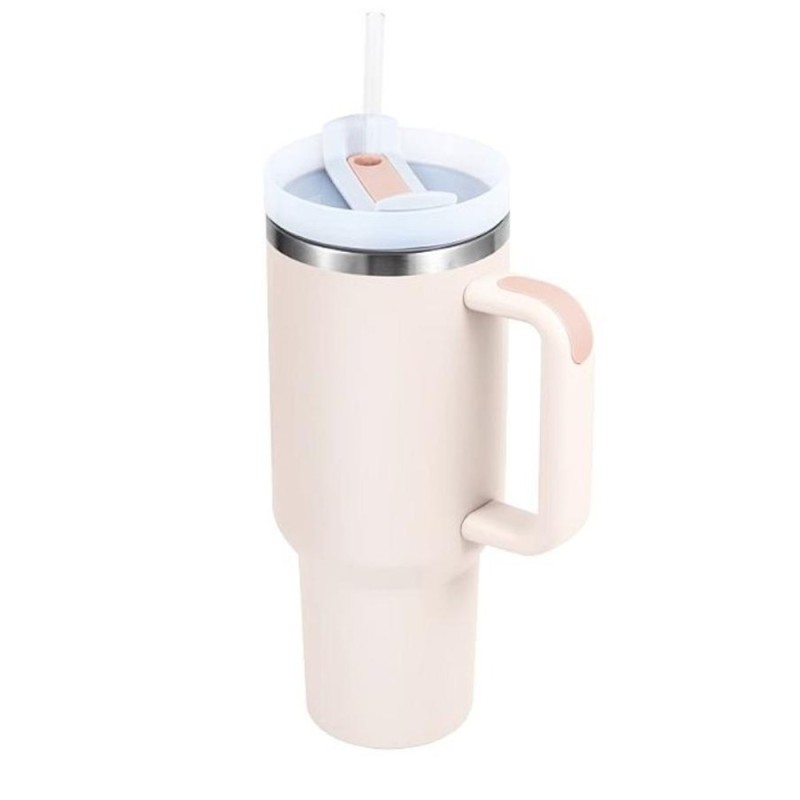Set 2 x Cana Termica din Inox cu Paie, Perete Dublu, 1183 ml, Pastel, Newalor