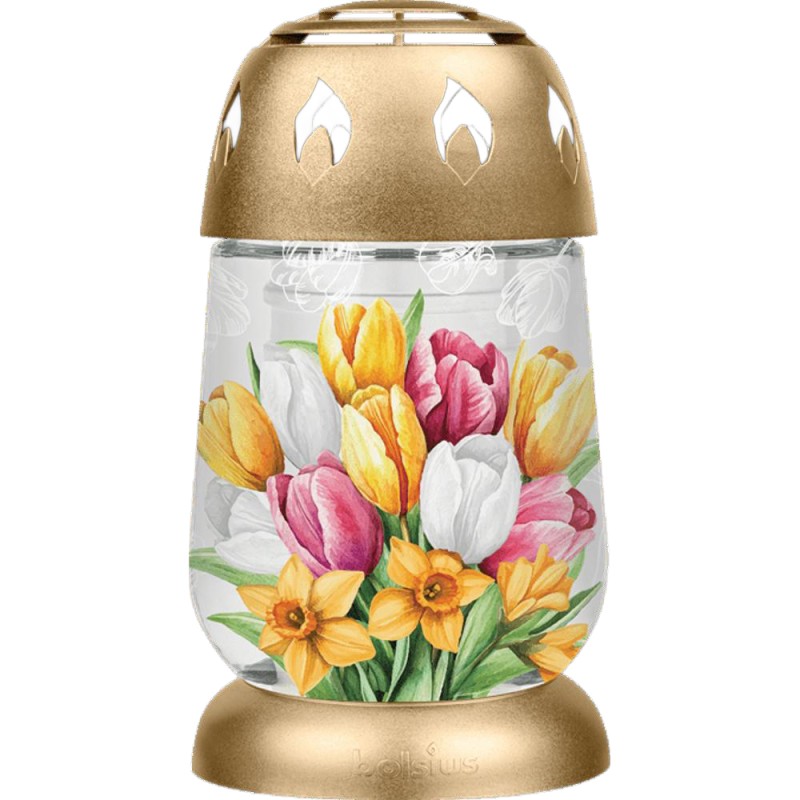 Set 2 x Candela Bolsius din Sticla, Floral, 12 cm