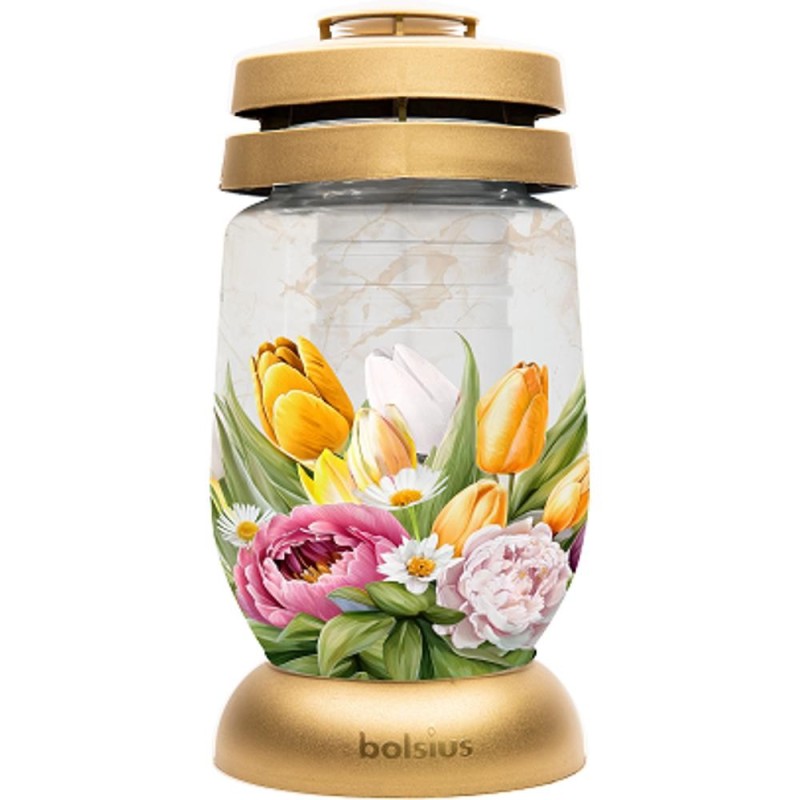 Set 2 x Candela din Sticla 3 l, Model Floral, Aurie, 36 Ore, Bolsius