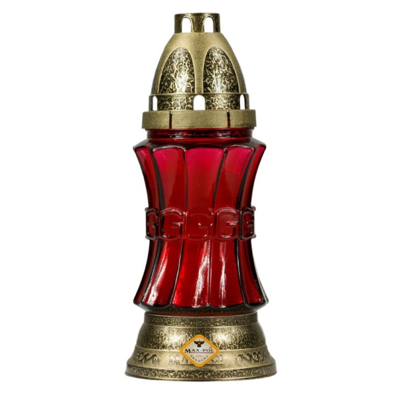 Set 2 x Candela din Sticla cu Brau Stantat 637R Max-Pol, Rosu, 18 Ore