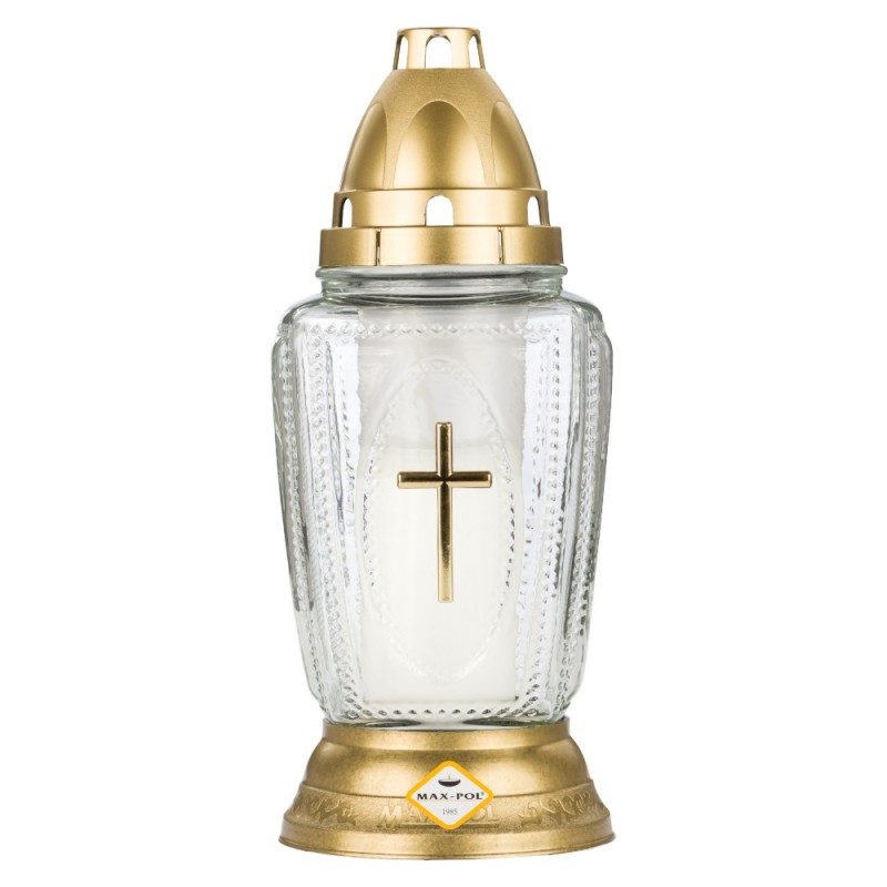 Set 2 x Candela din Sticla cu Cruce, Mix  Culori, Alb si Rosu