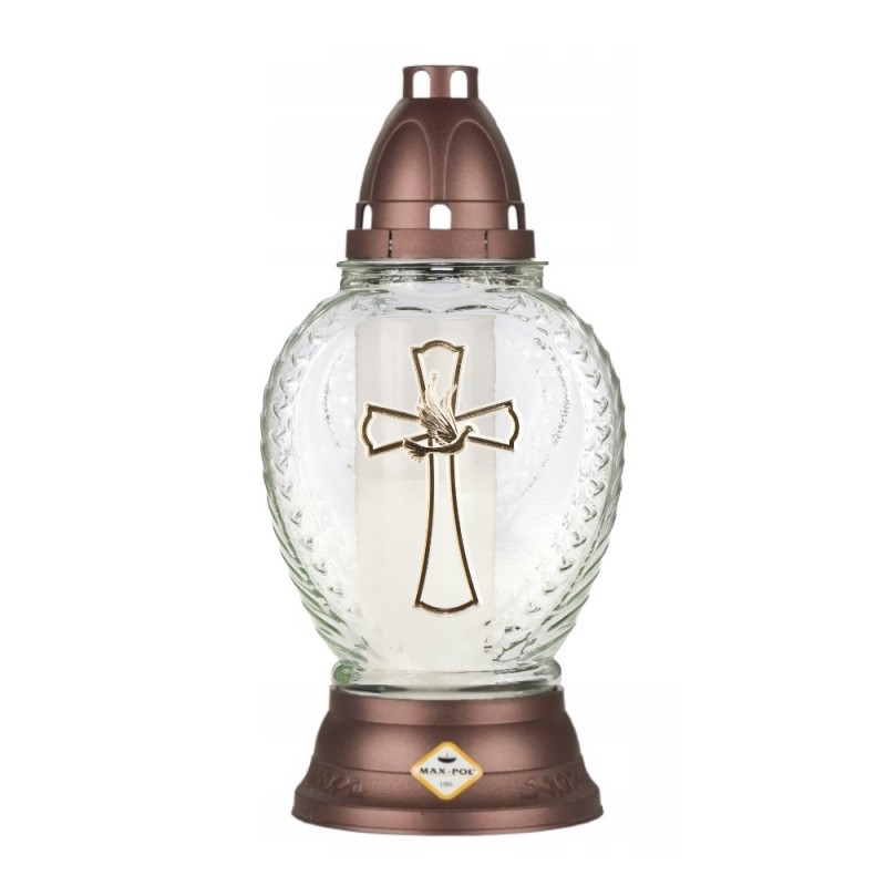 Set 2 x Candela din Sticla cu Cruce, Mov, 28 Ore