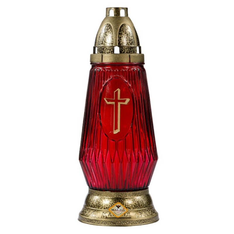 Set 2 x Candela din Sticla cu Cruce - Rosu Max-Pol, 41 Ore