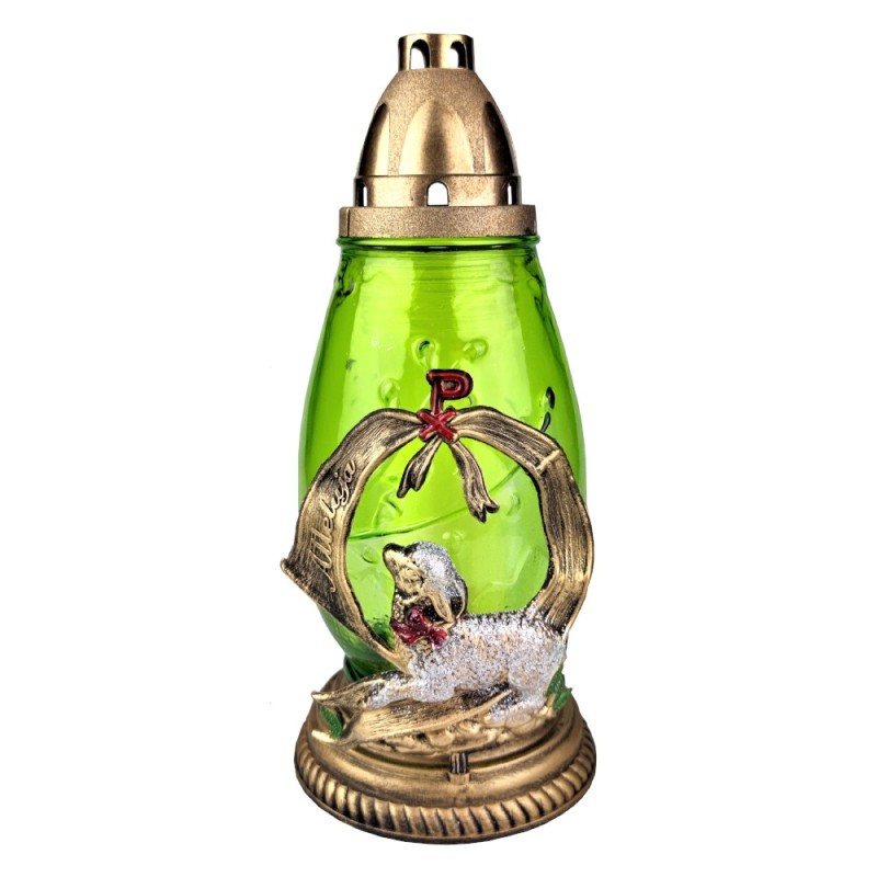 Set 2 x Candela din Sticla cu Decoratiune Miel de Paste