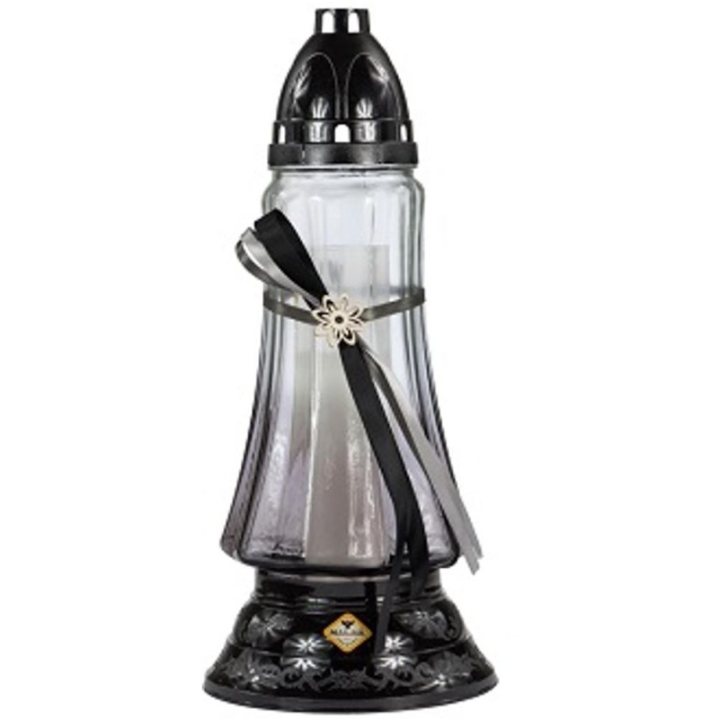 Set 2 x Candela din Sticla cu Fundita Neagra